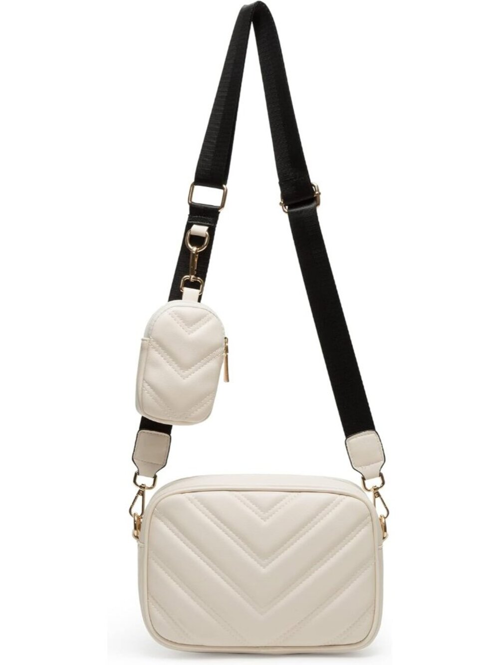 Women White Red Vegan Leather Quilted Small Coin Pouch Strap Crossbody Bag